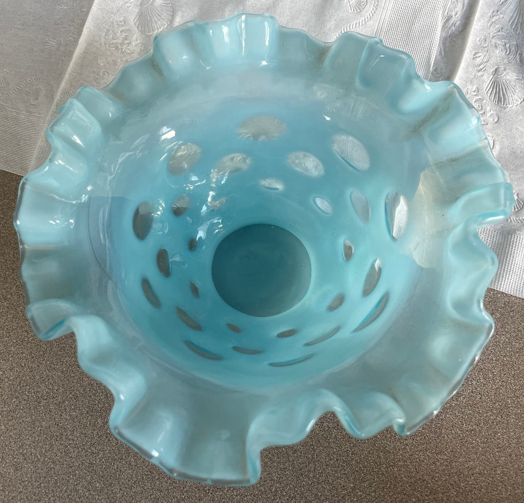 Vintage Baby Blue Fenton Coin Dot Ruffle Bowl Glassware