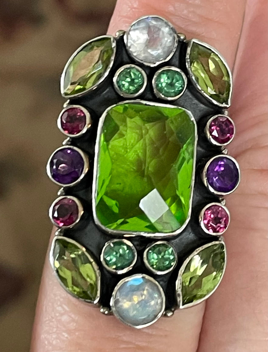 Beautiful Limited Edition Turkish Indian Ladies Multi Stone Ring Peridot Amethyst opaline, Quartz Size 6