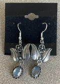 Beautiful Vintage Sterling Silver Floral Dangle Earrings with Moon Stones