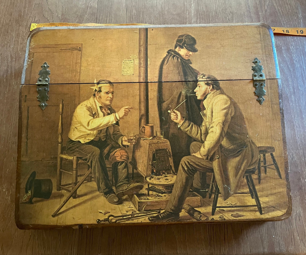 Antique Lap Desk "The Long Story" Scene William Sidney Mount
