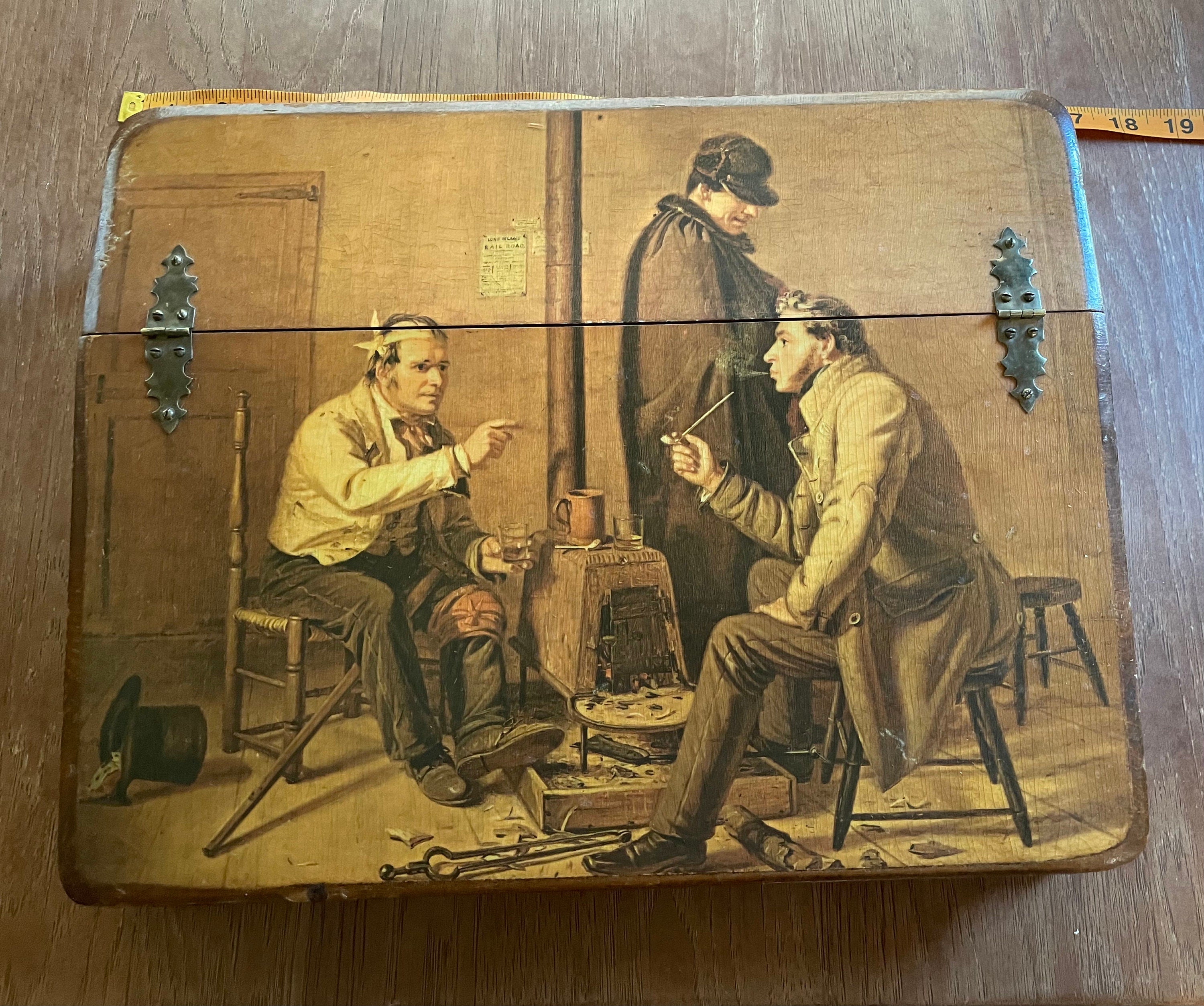 Antique Lap Desk "The Long Story" Scene William Sidney Mount