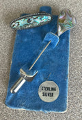Unique Antique Sterling Silver with Heart Shaped Abalone Hat Pin and Oval  Clip