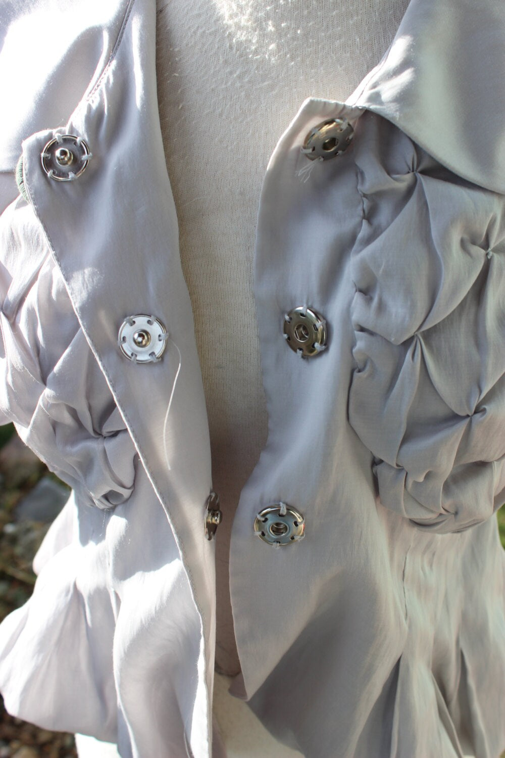 Vintage Formal Gray 100% Silk Pleated Blouse Shirt Top Fancy Unique Vintage Clothing