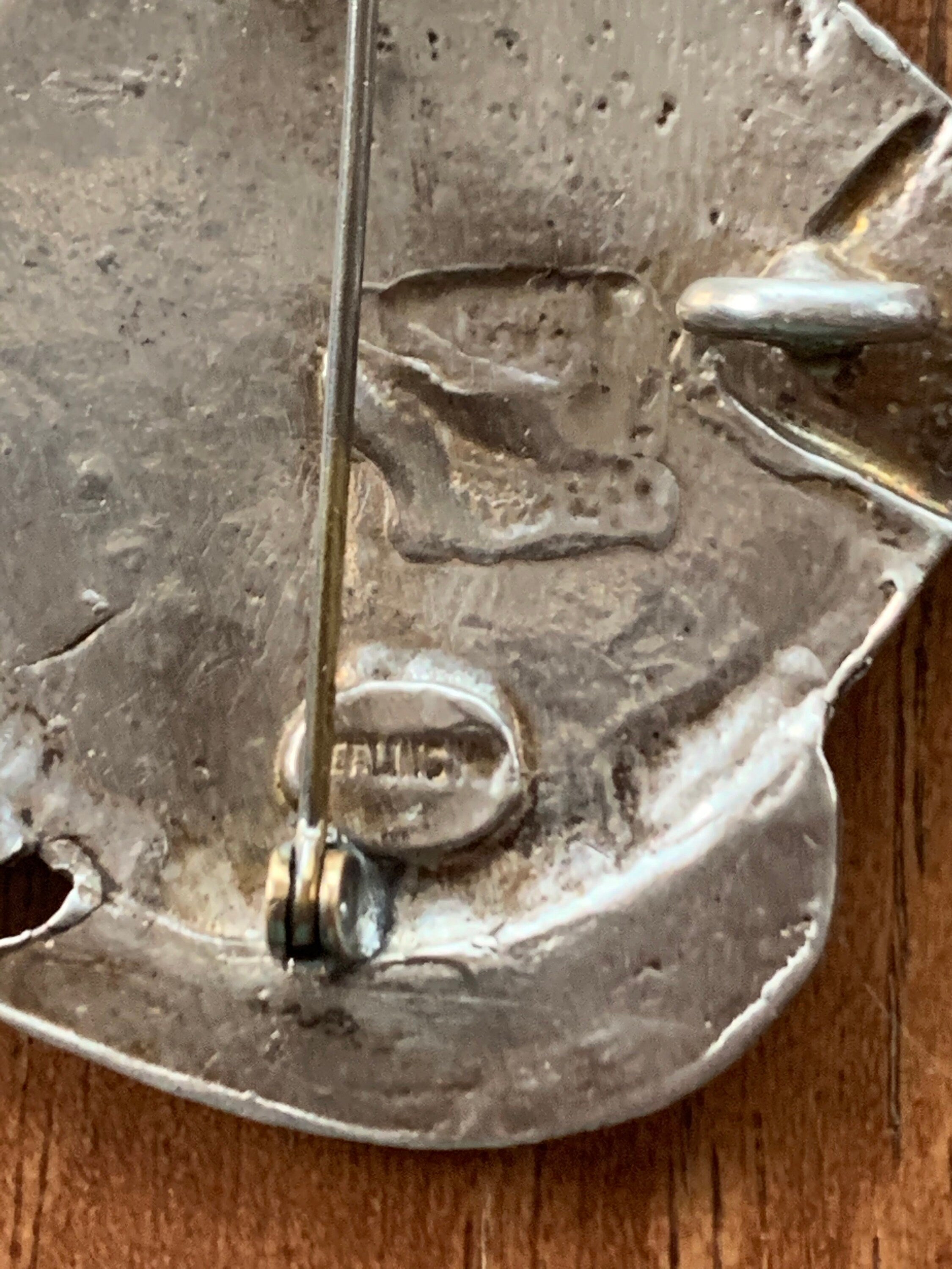 Huge Vintage Custom Artist Signed Sterling Silver Fish Pin/Pendant