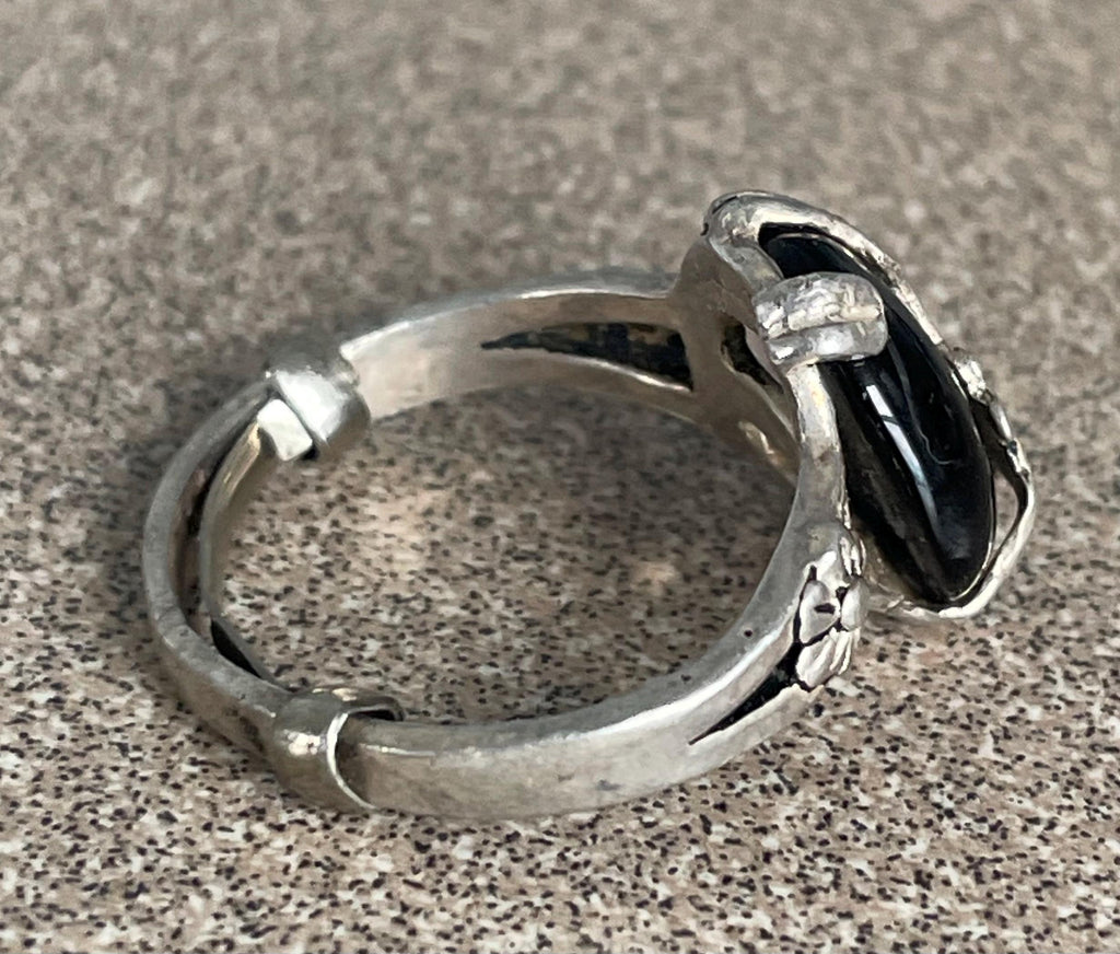 Vintage Unique Sterling Silver Black Onyx Moonstone Ring Size 5