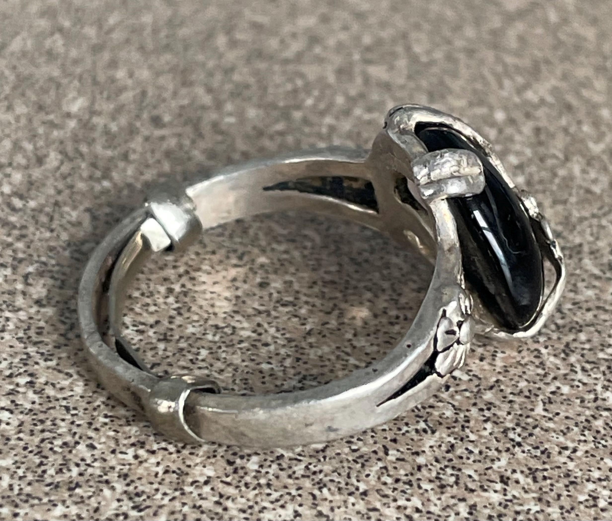 Vintage Unique Sterling Silver Black Onyx Moonstone Ring Size 5