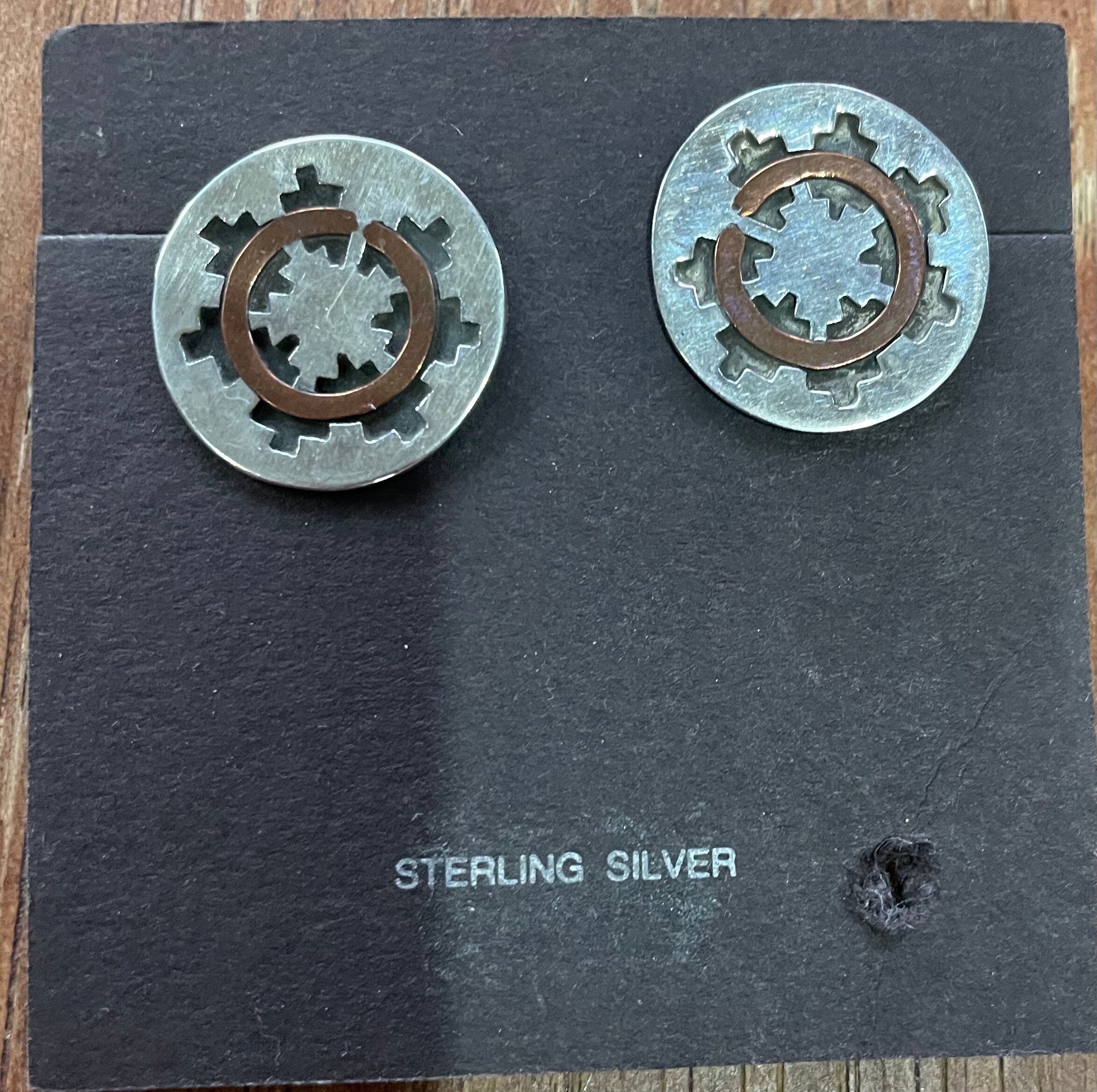 Beautiful Artist Stamped Native American Wedding Basket Sterling Silver Earrings